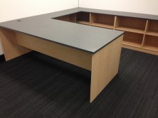  Custom Rectangle Shape Desk 2100 X 900. Attached 1050 X 450 Return. Flush Fitting Back Open Credenza Unit 450 Deep. Adjustable Shelves